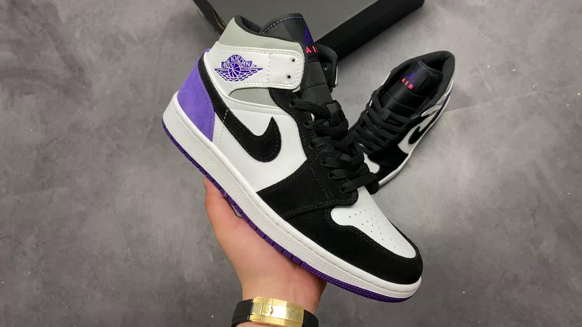 『纯原』aj1中帮 air jordan 1 mid se 小 union 黑白紫 货号:852542